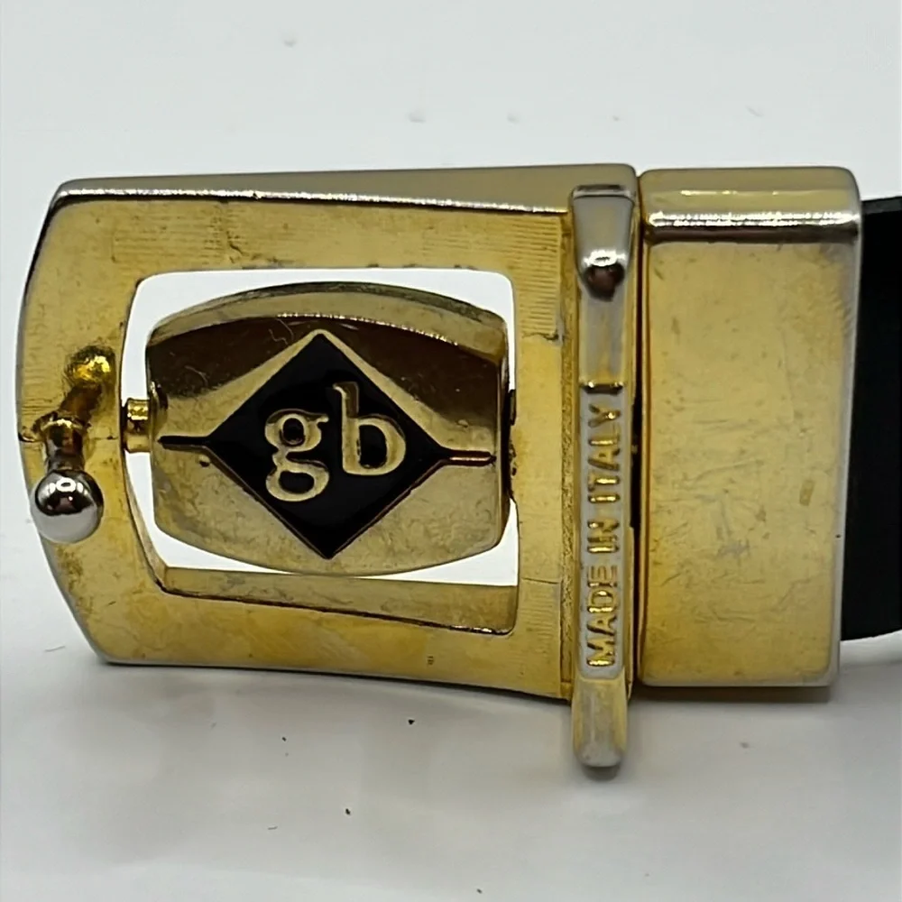 GB Italian Buckle US Leather Reversible Black Brown Belt Reversible Size 32 VTG
